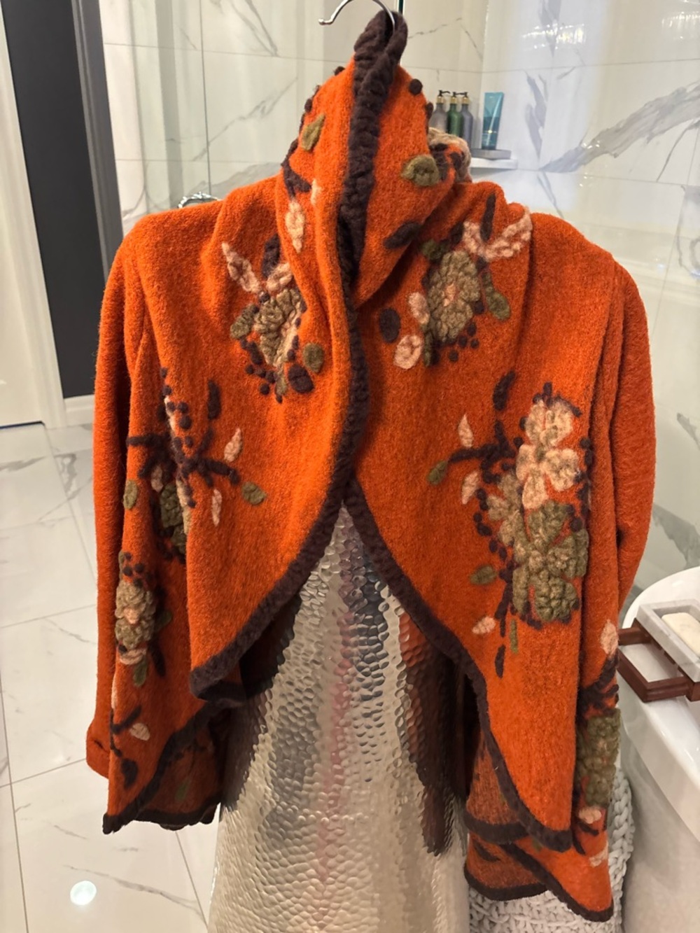 Rust Floral Wool-Blend Cardigan Sweater size small medium made in Italy